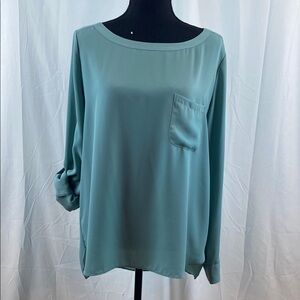Loft Chiffon Teal Women's Top Long Sleeve Tab Roll